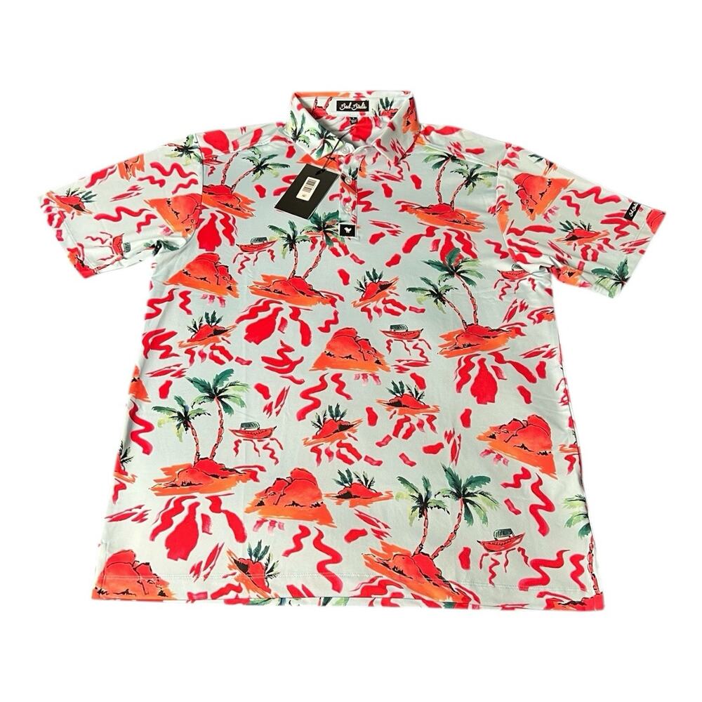 Bad Birdie Golf Polo Shirt Mens Red Rock Palms Performance Summer Casual Large